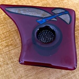 Artist Shelly Szekely Handcrafted glass Fused Dichroic Glass incense holder